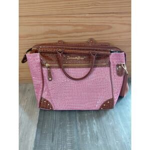 Samantha Brown Embossed Crocodile Pink Brown Dowel Carry On Travel Bag